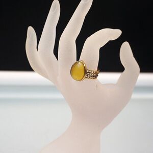 Barse Jewelry Ring Yellow Jadeite Gemstone Cut Out Bronze Band Size 9.5